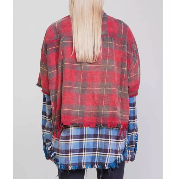 NWT R13 Layer Dbl Shirt Buttondown - Red W/blue Plaid Red & Blue - Picture 5 of 11